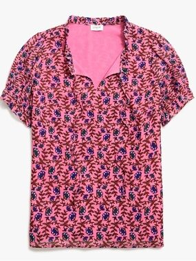 J. Crew Pink Floral Ruffle-Trim V-Neck Blouse
